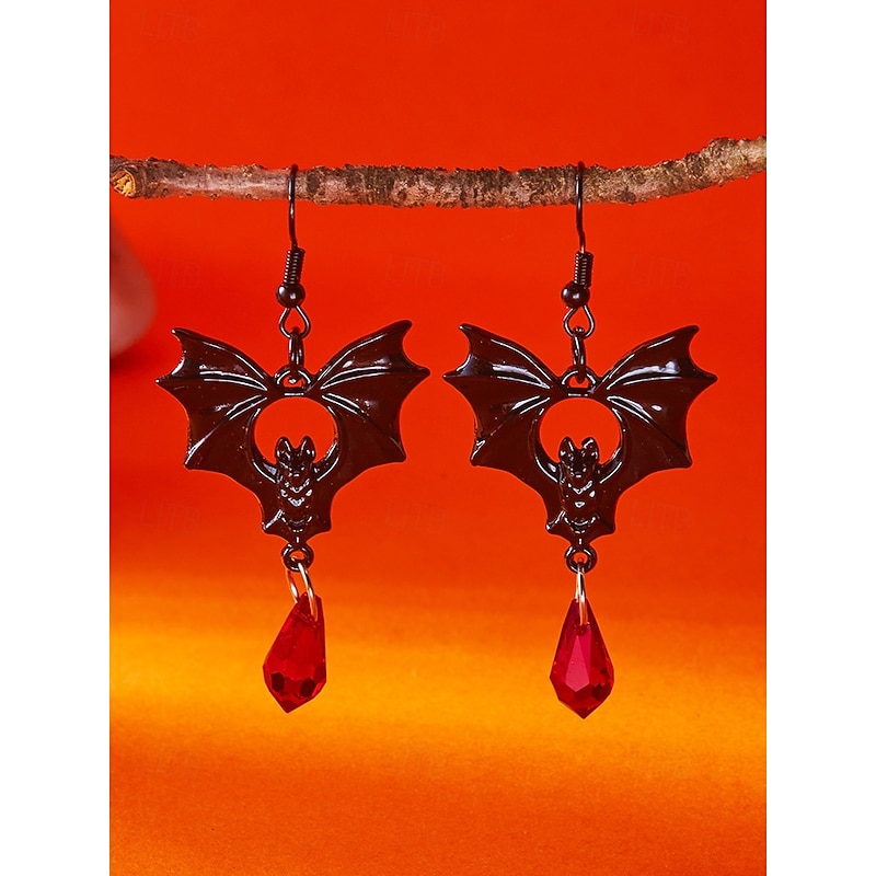 Women's Gothic Bat Earrings with Crystal Drop – Black and Silver Bat Design, Perfect for Halloween Parties and Costume Events4