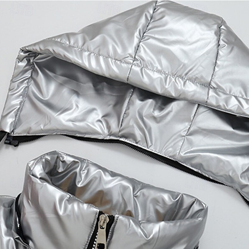 Men's Puffer Vest Vest Gilet Vacation Daily Date Fashion Casual Fall & Winter Pocket Nylon Warm Comfortable Solid Color Zipper Hooded Regular Fit Silver Black Red Dark Silver Vest4