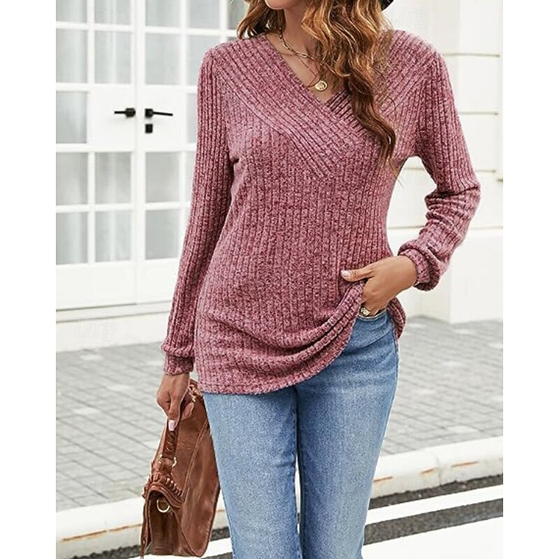 Women's Pullover Sweatshirt Sweatshirts Plain Streetwear Casual Long Sleeve V Neck Regular Tops Street Going out Black Blue Fuchsia Beige Fall Winter3