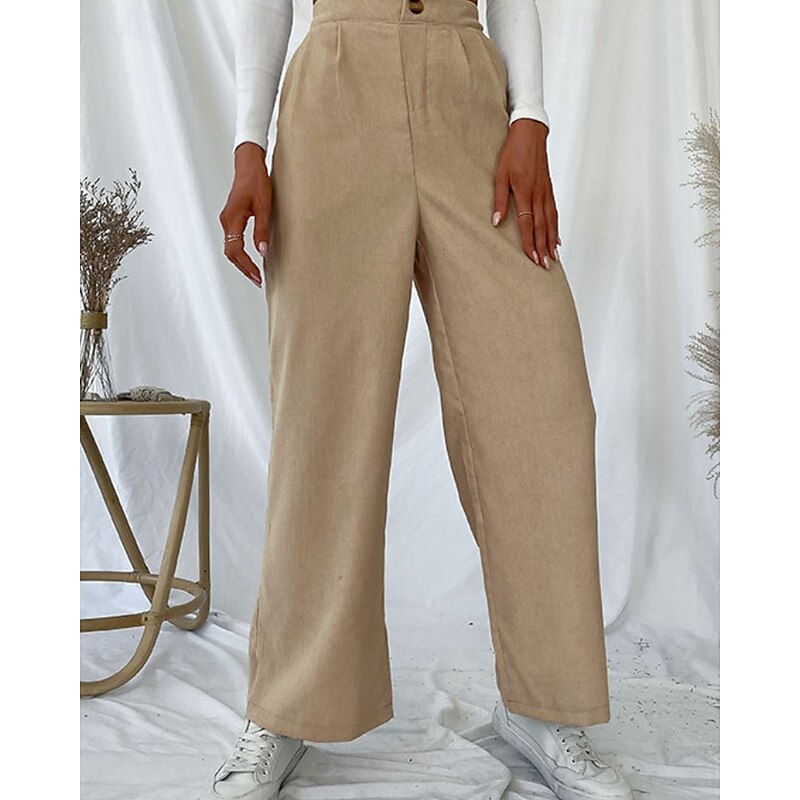 Women's Wide Leg Slacks Streetwear Casual Full Length Natural Plain Pocket Elastic Waist Comfortable Outdoor Street Going out Apricot Fall Regular Fit4