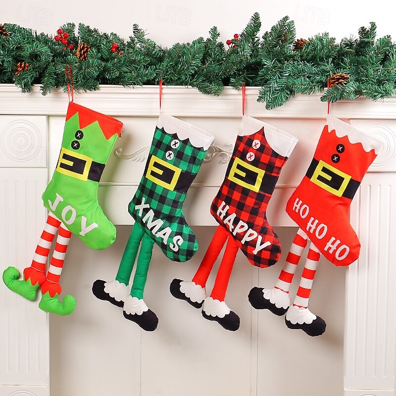 Christmas Stocking Creative Long Leg Hanging Ornament for Christmas Tree Mall Window Display Holiday Decoration Prop for Home Fireplace Winter Festival Party