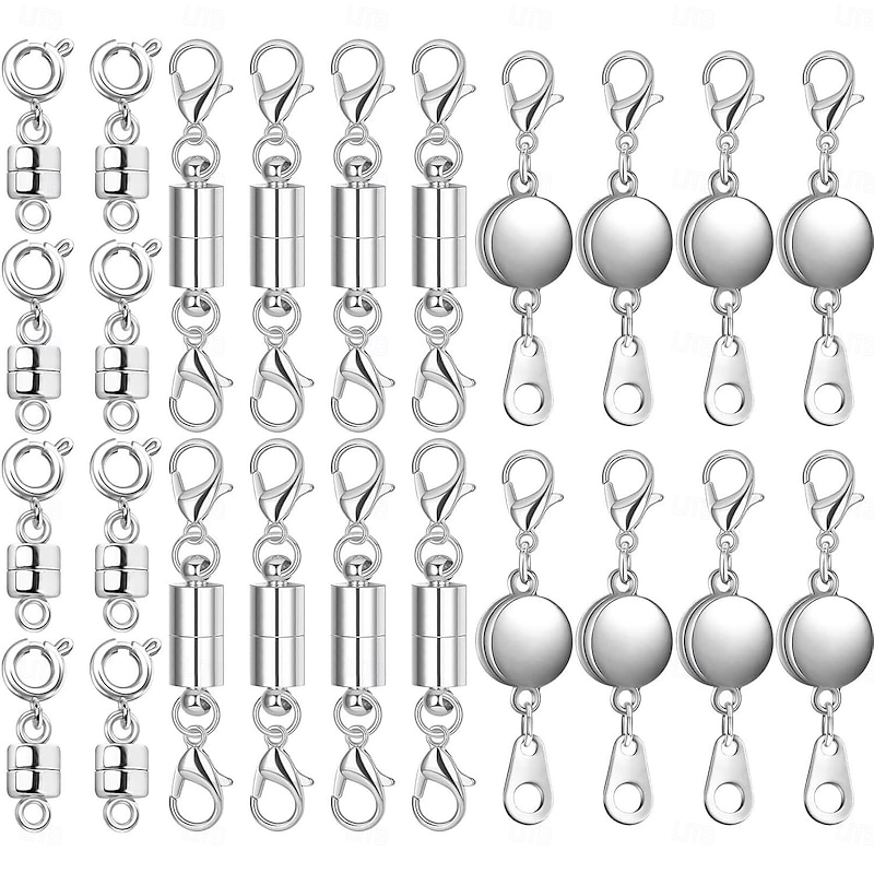 24 Pcs Magnetic Necklace Clasps and Closures 3 Styles , Round, Cylindrical, Tubular Jewelry Magnetic Clasp Connector Locking Magnetic Clasp Bracelet Extender for Jewelry Making2