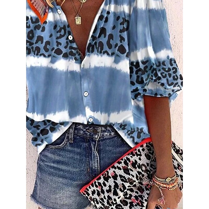 Women's Blouse Bohemia Vintage V Neck 3/4 Length Sleeve Floral Graphic Daily Regular Tops Daily Holiday Beach Wear Print Blue Spring Fall3