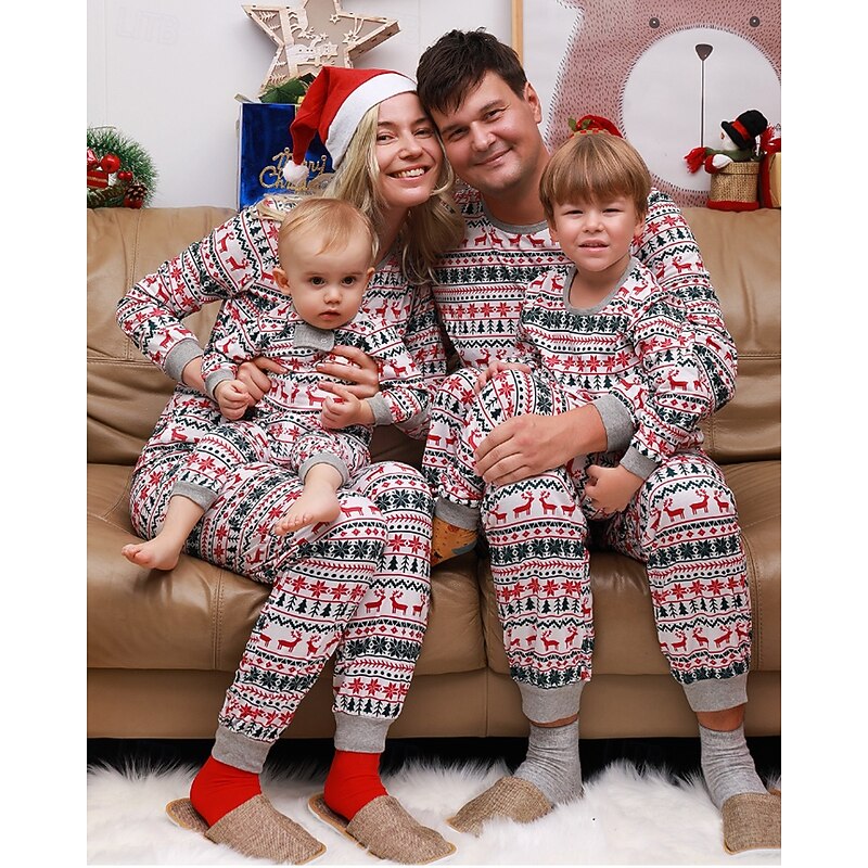 Family Pajamas Christmas Pattern Home Print Red Long Sleeve Active Matching Outfits