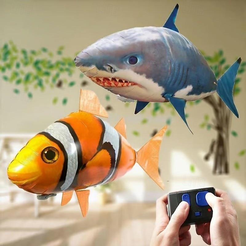 Remote Control Flying Shark Inflatable Air Balloon Fish Toy Electric Clownfish Educational Interactive Gift For Kids Birthday Party Wedding Decoration Indoor Outdoor Fun Play3
