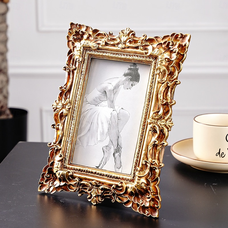 Vintage Ornate Resin Photo Display Frame – European Baroque Style Picture Frame with 3D Carved Pattern, Hand-Painted Decorative Frame for Home Decor and Photography Props4