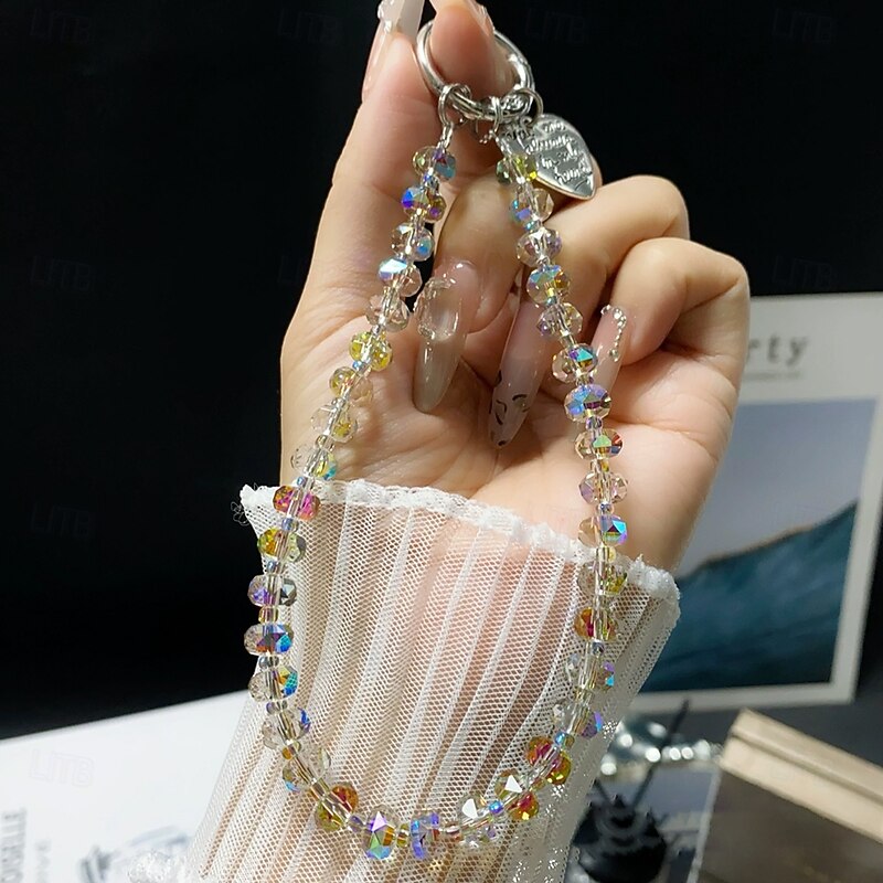 New Fashion Colored Love Hang Tag Crystal Bead Phone Hang Chain Wrist style Hang Chain Keychain2