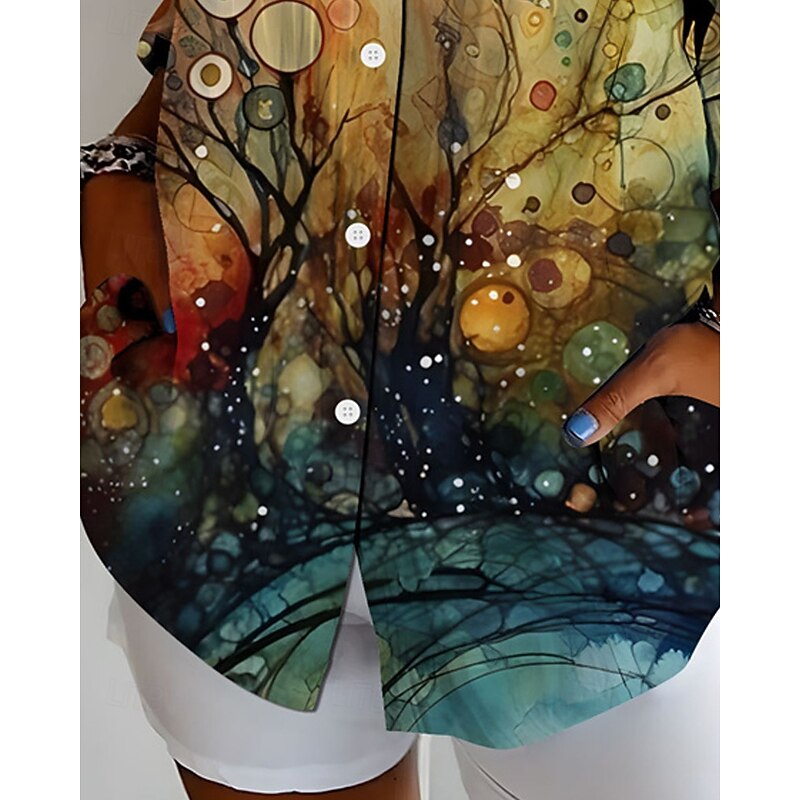 Women's Shirt Graphic Geometric Active Daily Stylish Long Sleeve Shirt Collar Regular Tops Daily Holiday Buttons Print Orange Spring Fall3