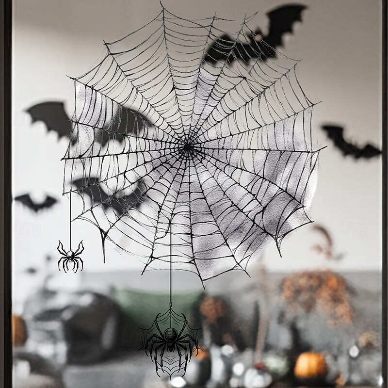 Halloween Window Cling Wall Sticker, Black Spider Print Static Stickers for Windows, Removable Festival Decoration Decals for Halloween Party Home Decor3