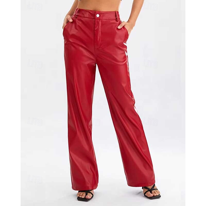 Women's Wide Leg Slacks Streetwear Casual Full Length Natural Plain Pocket Elastic Waist Comfortable Holiday Daily Wear Weekend Black Red Fall Regular Fit2