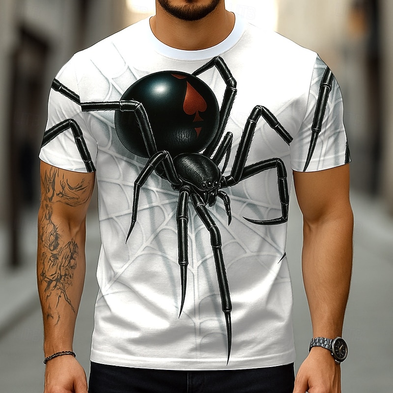Men's Spider 3D Funny T Shirt Short Sleeve T shirt 3D Print Crew Neck Shirt Exaggerated Designer Party Holiday White Summer Spring Clothing Apparel S M L XL XXL XXXL