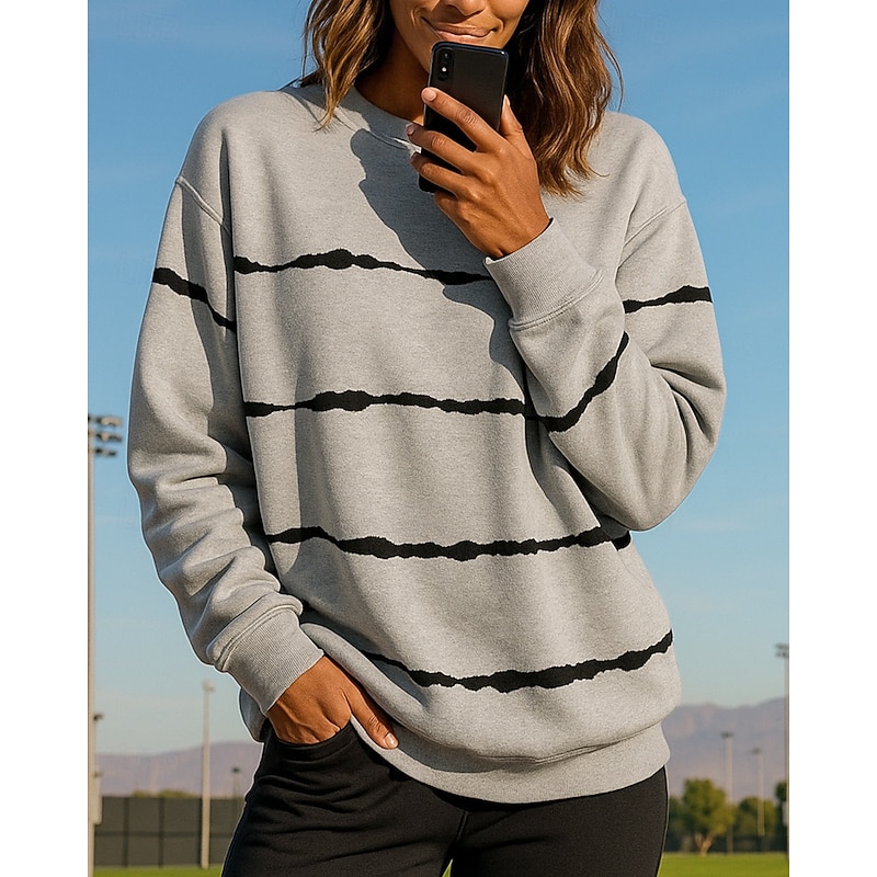 Women's Pullover Sweatshirt Casual Tops Long Sleeve Top Athleisure Fall Stripes Cotton Fashion Outdoor Travel Sportswear Activewear Black White Red3