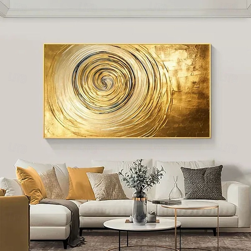 Handmade 3D circle gold abstract Oil Painting Abstract Spiral Golden Motifs with Vibrant Golden Tones and Impasto Layered Brushstrokes for Home Decor4