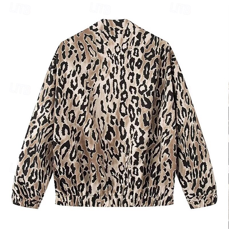 Women's Casual Jacket Comfortable Zipper Print Vintage Fashion Leopard School Outdoor Vacation Home Short Baseball Collar Regular Fit Long Sleeve Outerwear Leopard Print Spring Fall2