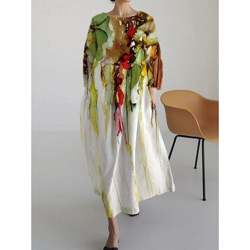 Women's Maxi Dress A Line Dress Fit And Flare Dress Party Casual Boho Party Wedding Guest Daily Floral Graphic Polka Dot Long Sleeve Crew Neck White Pink Green Spring Fall Winter Autumn