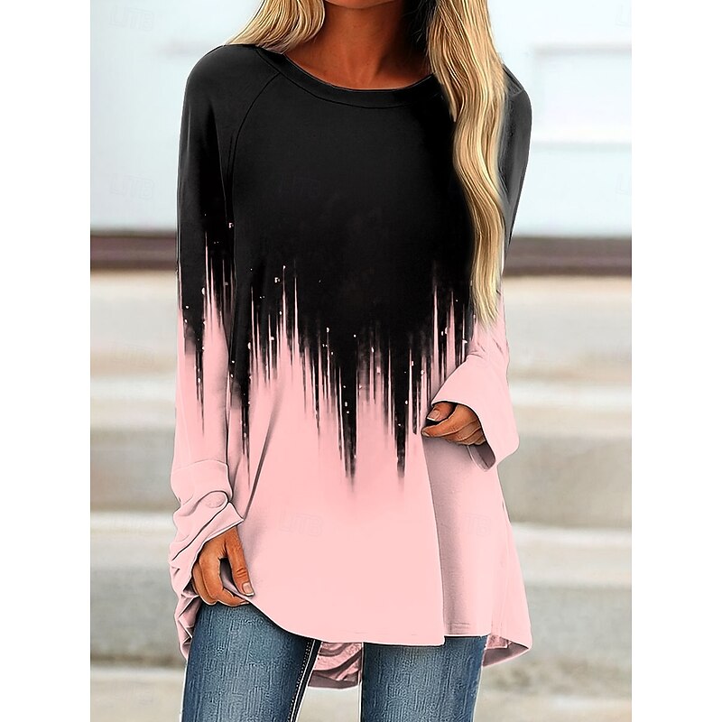 Women's T Shirt Ombre Graphic Vintage Stylish Classic Long Sleeve Crew Neck Round Neck Long Tops Daily Print White Pink Blue Purple Green Spring Fall2