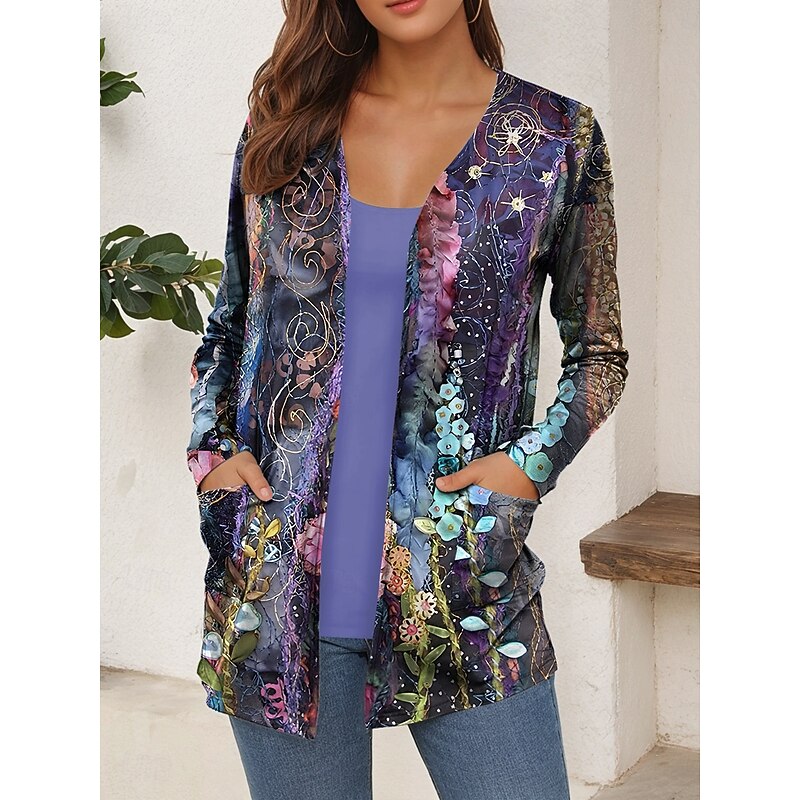 Women's T Shirt Graphic Geometric Abstract Vintage Stylish Casual Long Sleeve V Neck Regular Tops Daily Print Pink Red Blue Green Summer Spring Fall