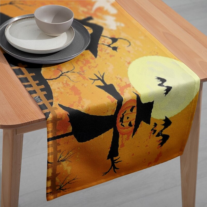 Halloween Table Runner - Digital Printed Rectangular Tablecloth, Spooky Party Decor for Restaurant Banquet Dining (33x180cm)4