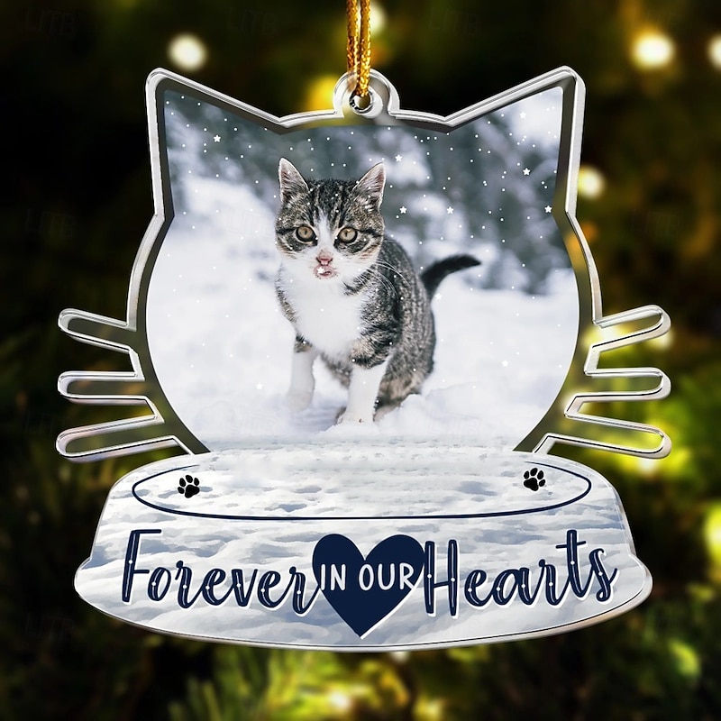 Personalized Christmas Photo Ornaments Pet Memorial Forever In Our Heart Acrylic 2D Custom Decor Christmas Tree Xmas Decoration Hanging Pendant Gifts2