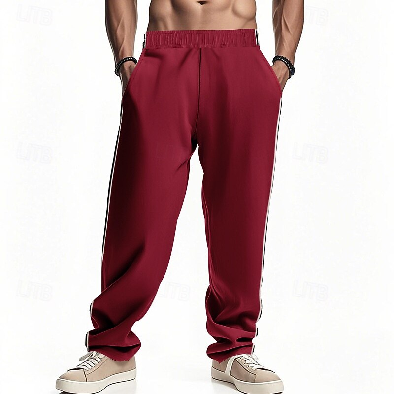 Men's Sweatpants Wide Leg Sweatpants Trousers Open Bottom Sweatpants Side Stripe Elastic Waist Plain Moisture Wicking Breathable Full Length Outdoor Sports Outdoor Casual Fashion Streetwear Black Red