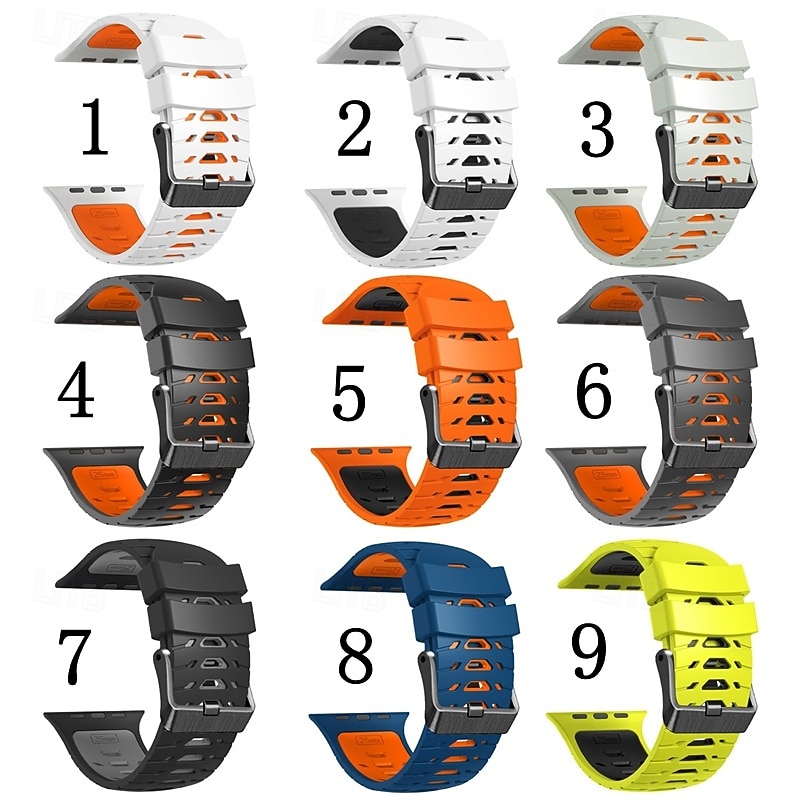 Sport Band Compatible with Apple Watch band 42mm 44mm 45mm 49mm Rugged Two Tone Metal Clasp Silicone Strap Replacement Wristband for  for iwatch Ultra 2 Series 9 8 7 SE 6 5 4 SE3