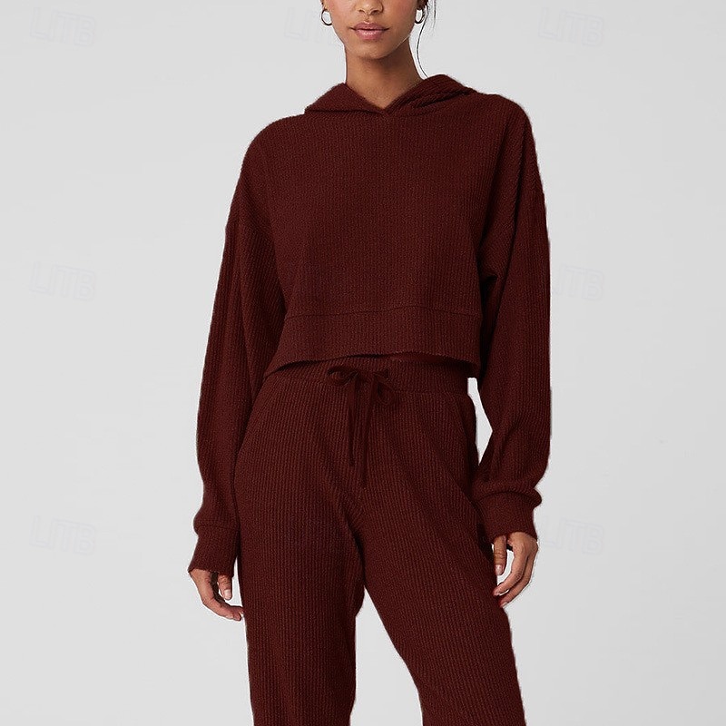 Women's Hooded Sweatshirt Fleece Sports Tracksuits with Pocket Solid Colored Clothing Suit Fall Red Dark Blue Workout Training Running High Waist Thermal Warm Long Sleeve Sport Activewear2