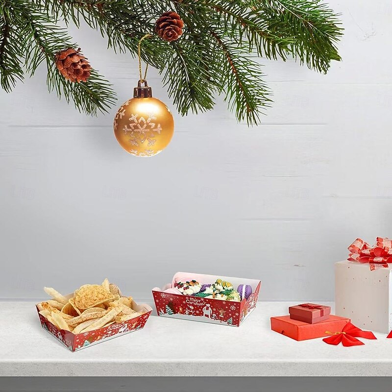 20pcs Christmas Snack Trays, Disposable Paper Party Platters for Holiday Snacks, Christmas Party Tableware4