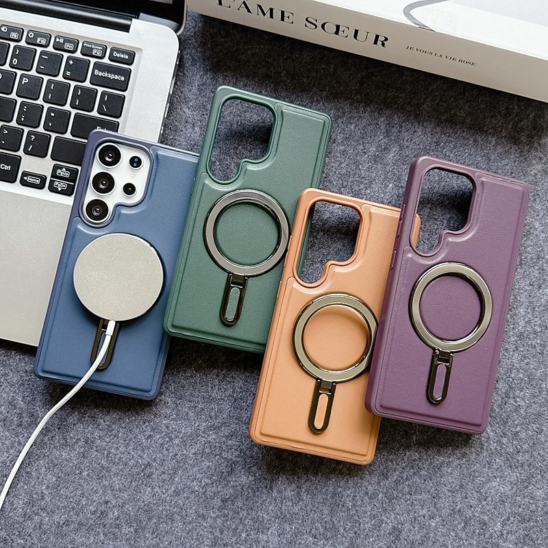 Phone Case For Samsung Galaxy S25 S25 Edge S24 S24 FE S23 Ultra Plus S22 Plus  Ultra Back Cover Magnetic Kickstand Shockproof Retro TPU PU Leather3