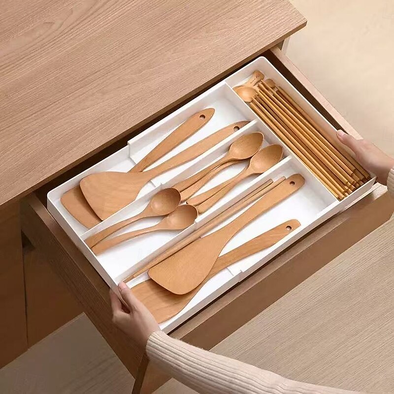 Expandable Retractable Drawer Organizer Tray – Adjustable Kitchen Utensil Storage Box for Large Spoons, Forks, Knives, and Cutlery Rack2