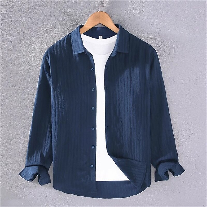 Men's Lightweight Jacket Shirt Jacket Shacket Vacation Daily Breathable Pocket Spring Fall Plain Fashion Classic Lapel Regular Apricot Black White Navy Blue Green Jacket4