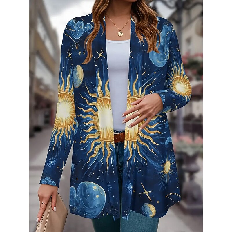 Women's Winter Coat Trench Coat Lightweight Comfortable Print Open Front Vintage Fashion Casual Animal Vacation Casual Long Collarless Regular Fit Long Sleeve Outerwear Black Blue Spring Fall4
