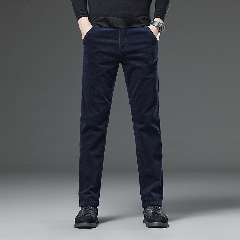 Men's Dress Pants Corduroy Pants Trousers Chinos Pocket Buttons Plain Comfort Formal Party Work Fashion Classic Style Black Wine Micro-elastic3