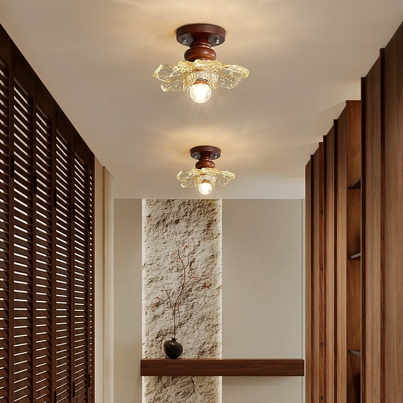 LED Mini Ceiling Light Porch Light Corridor Light Modern Nordic Wood Galss Flush Mount Lights 85-265V
