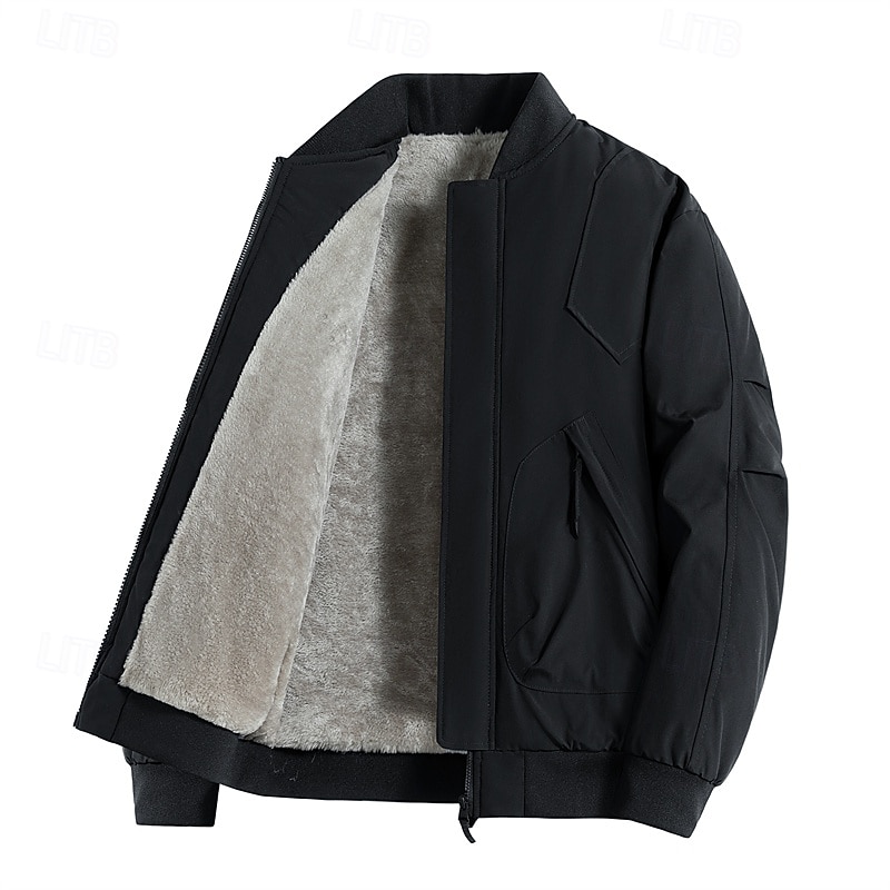 Men's Jacket Casual Jacket Outdoor Vacation Warm Zipper Pocket Fall Winter Plain Fashion Streetwear Standing Collar Regular Black Brown Army Green Jacket2