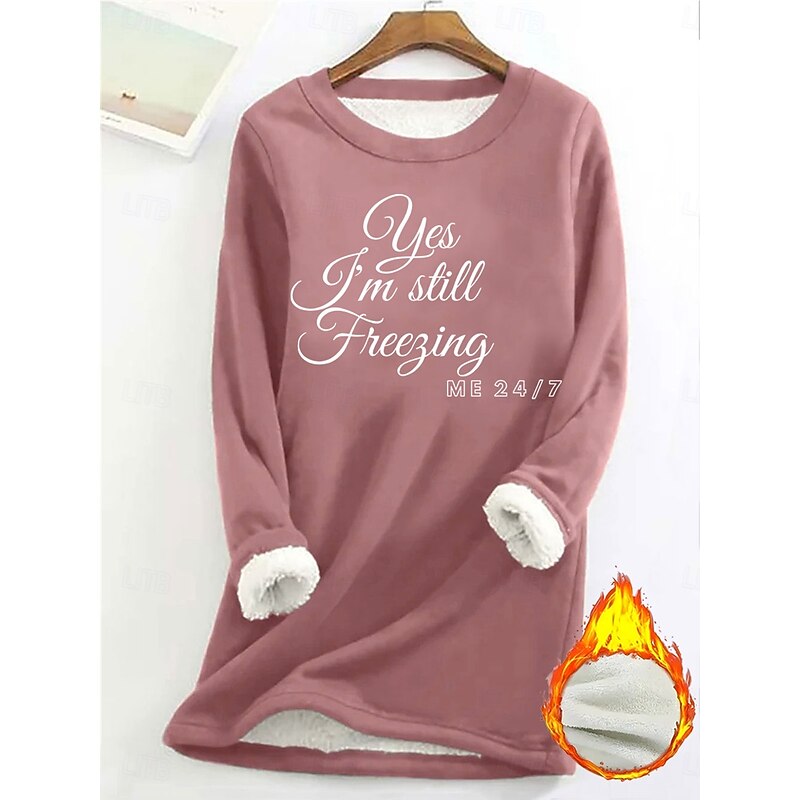 Women's Pullover Sweatshirt Letter Casual Comfrt Long Sleeve Crew Neck Regular Tops Street Dailywear Print Black Yellow Pink Dark Pink Red Fall Winter