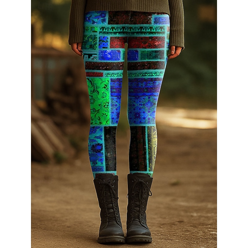 Women's Leggings Vacation Vintage Fashion Ankle-Length High Waist Floral Graphic Geometic Printing Thermal Warm Soft Breathable Stretchy Outdoor Vacation Street Pink Blue Green Spring Fall Winter3