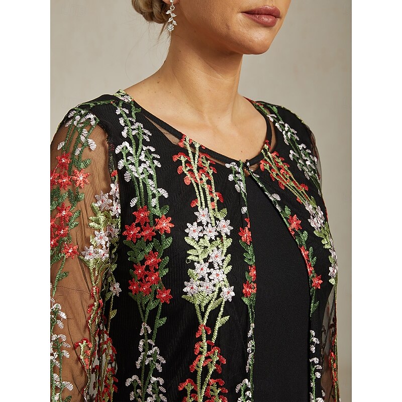 Women's Jacket Coat Blazer Lace Embroidered Elegant Floral Formal Anniversary Wedding Guest Daily Open Front Long Crewneck Regular Fit Long Sleeve Outerwear Black Spring Fall2