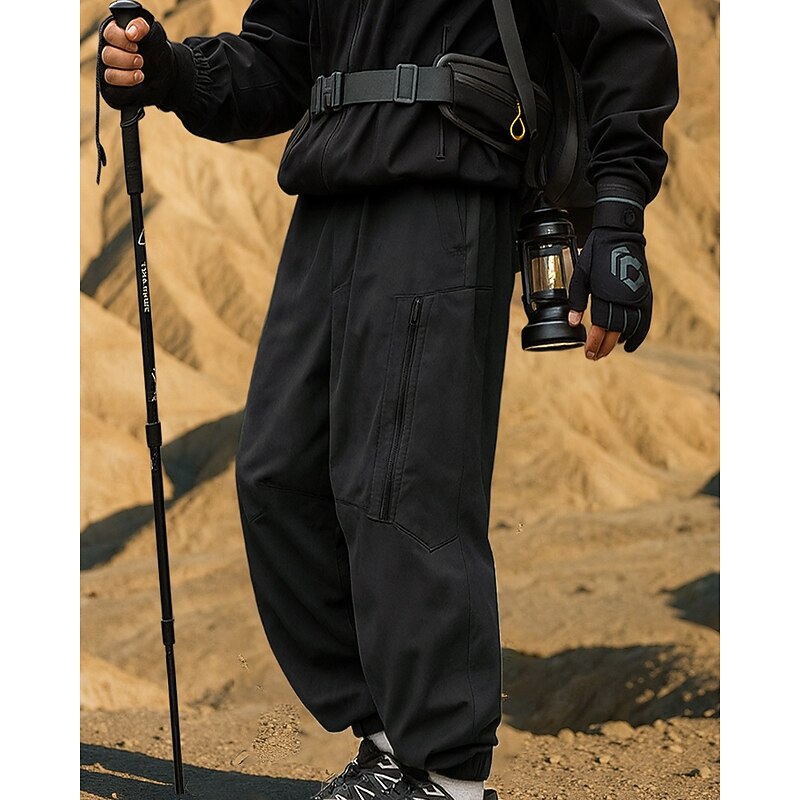 Men's Hiking Pants Trousers Softshell Pants Outdoor Regular Fit Waterproof Windproof Bottoms Pocket Elastic Waist Black White Camping / Hiking Running M L XL XXL4