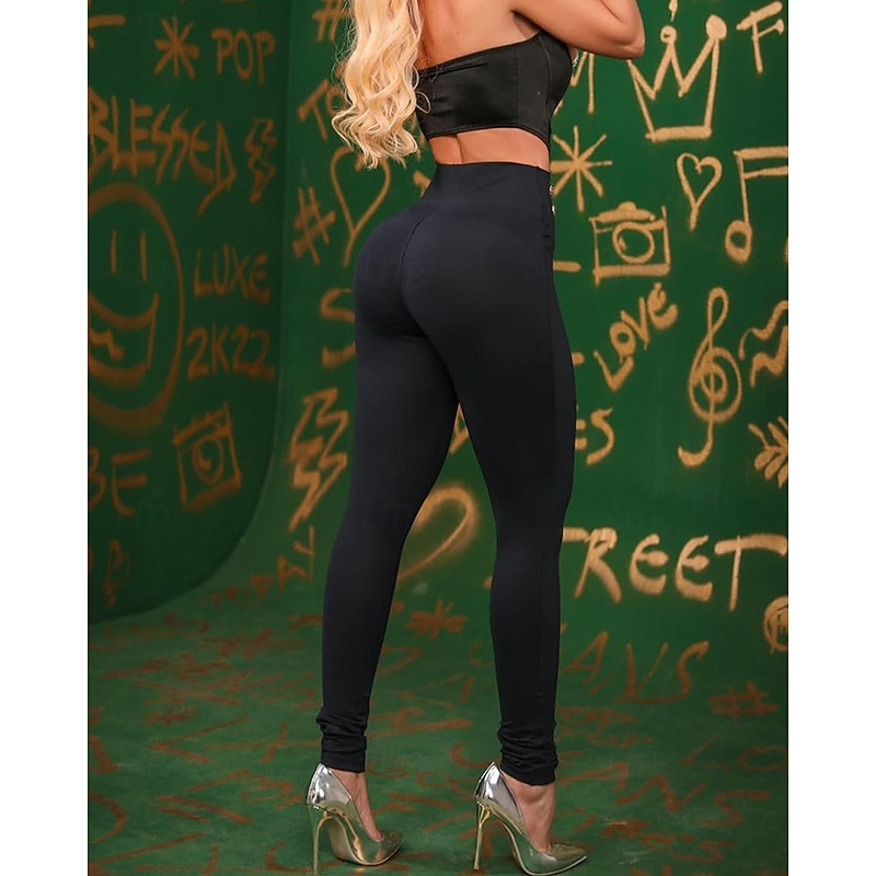 Women's Slacks Leggings Streetwear Casual Full Length Natural Plain Elastic Waist Soft Outdoor Vacation Going out Black Fall Regular Fit4