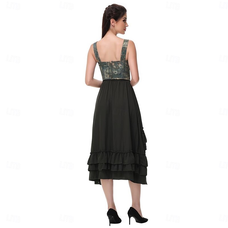 Retro Vintage Medieval Renaissance Dress Corset Bustier Lace up Floral Jacquard Fancy Dress Women's Celtic Fantasy Halloween Carnival Party Casual Daily LARP Adults Corset2