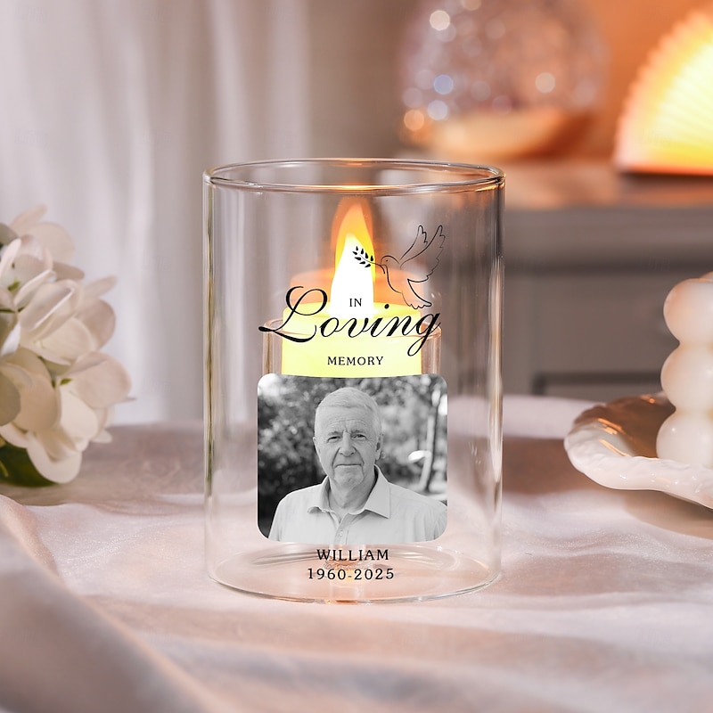 Personalized Memorial Glass Candle Holder, Custom Photo Remembrance Keepsake, Customized Glass Votive Candle Holder for Family, Friends, Loved Ones, Pets, Eternal Gift3