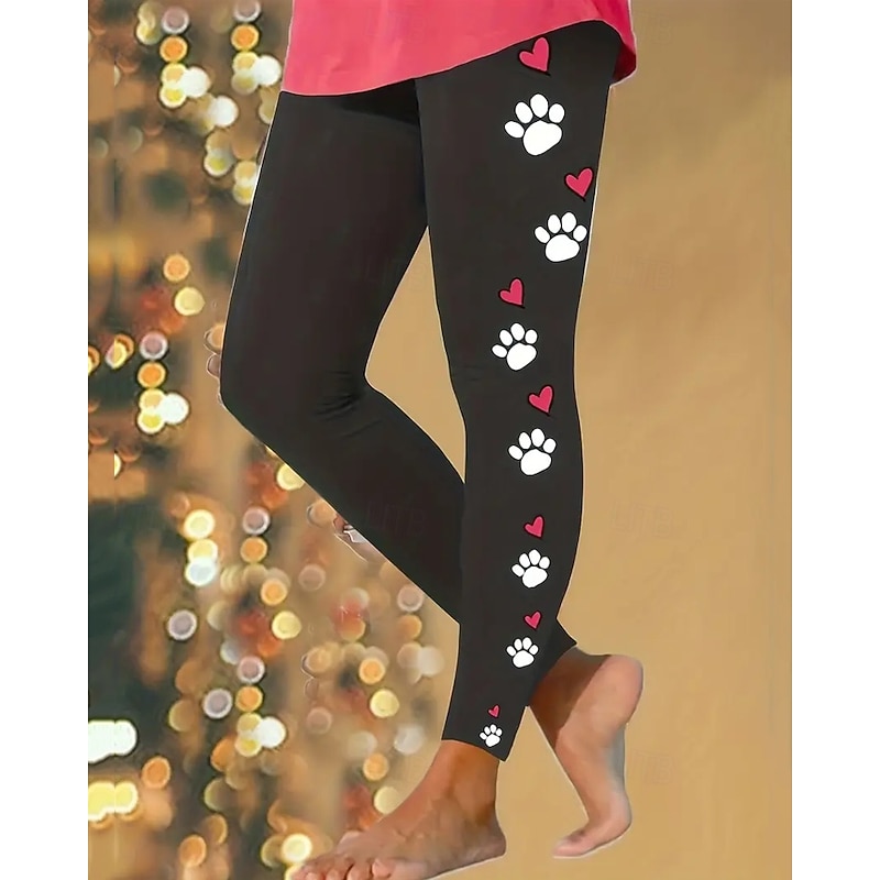 Women's Pants Trousers Leggings Cozy Leggings Streetwear Casual Full Length High Waist Heart Elastic Waist Print Breathability Comfortable Stretchy Vacation Street Daily Wear Black Spring Fall