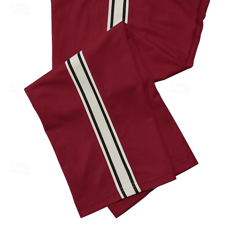 Men's Sweatpants Wide Leg Sweatpants Trousers Open Bottom Sweatpants Side Stripe Elastic Waist Plain Moisture Wicking Breathable Full Length Outdoor Sports Outdoor Casual Fashion Streetwear Black Red4
