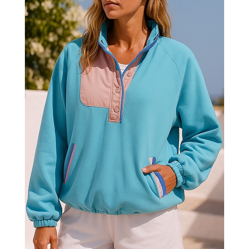 Women's Casual Pullover Tops Polar Fleece Sweatshirt with Pockets Long Sleeve Top Athleisure Patchwork Fashion Warm Outdoor Travel Sports Sportswear Activewear Black White Pink3