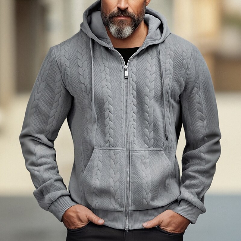 Men's Hoodie Full Zip Hoodie Black White Navy Blue Khaki Gray Hooded Plain Jacquard Pocket Sports & Outdoor Daily Holiday Streetwear Basic Casual Clothing Apparel Hoodies Sweatshirts  Long Sleeve
