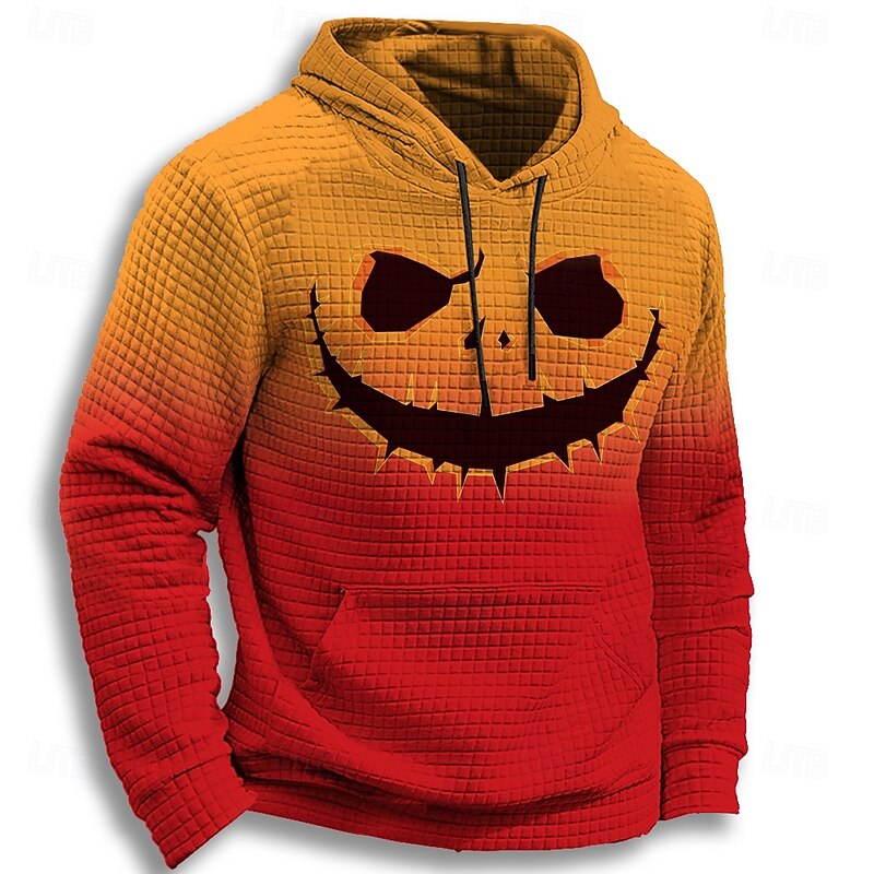 Halloween Men's Pumpkin Hoodie Sweatshirt Gothic Crew Neck Party Gift Streetwear Orange 3 Orange Drawstring Fall Winter Designer
