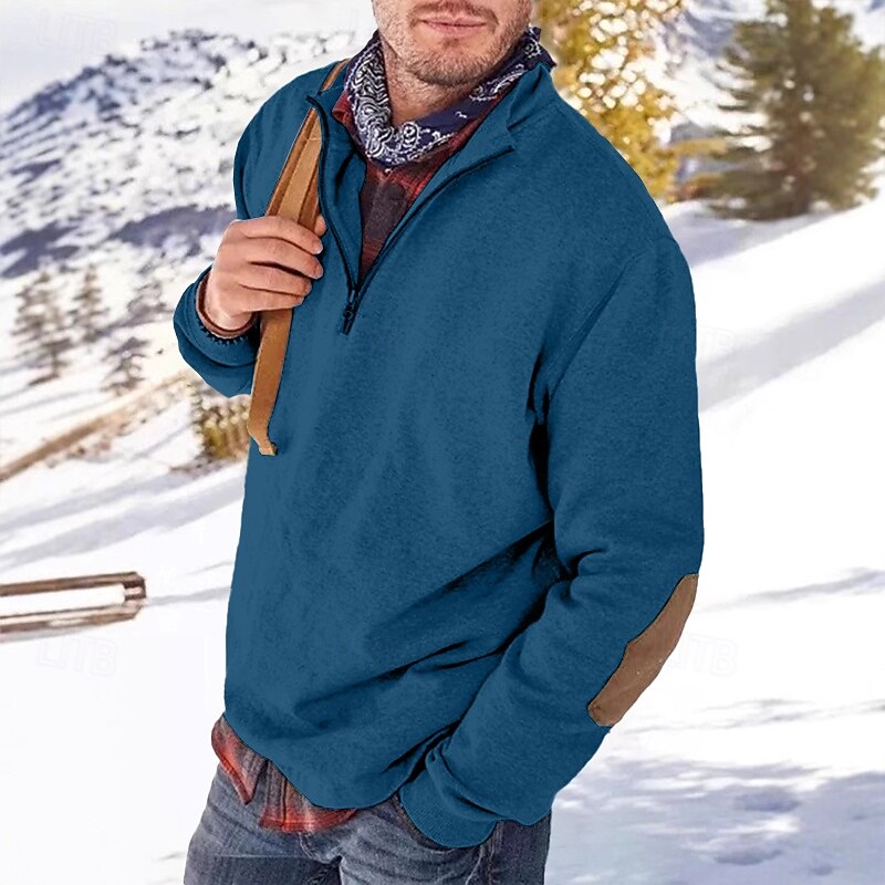 Men's Sweatshirt Pullover Hoodie Sweatshirt Pullover Quarter Zip Sweatshirt Apricot Black White Yellow Army Green Standing Collar Plain Patchwork Sports & Outdoor Casual Daily Streetwear Cool4