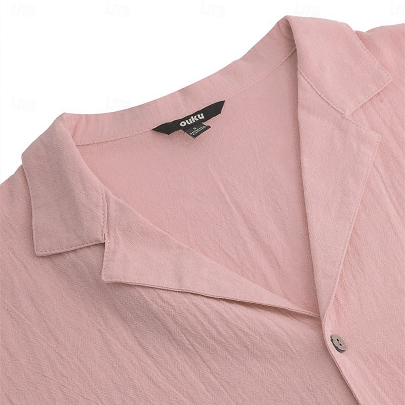 Men's Shirt Summer Shirt Beach Wear Button Up Shirt Plain Vacation Casual Black White Pink Blue Short Sleeve Camp Collar Summer Clothing Apparel Plain2