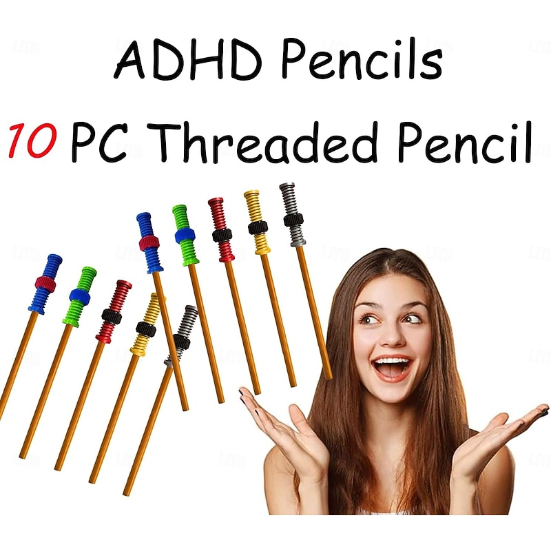 10pcs Nut Decompression Pen Threaded Pencil with Nut for ADHD Silent Sensory Tool Stress Relief Rotating Pen Perfect for School Office Home Supplies2