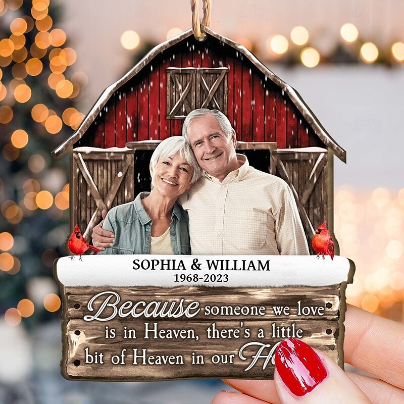 Personalized Memorial Photo Christmas Ornaments Custom Wooden Red Barn Christmas Gift Idea For Loss the Love One Xmas Tree Ornaments Decoration Hanging Pendant4